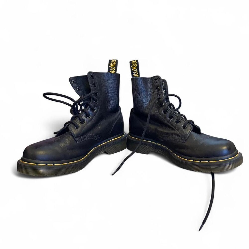 Dr. Martens 1460 Pascal Black Leather Lace Up Combat Boots Size US 6